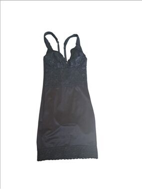 VTG FLEXEES Black Shapewear Full Slip With Snap Gusset Lace Detail Chic Glam 34